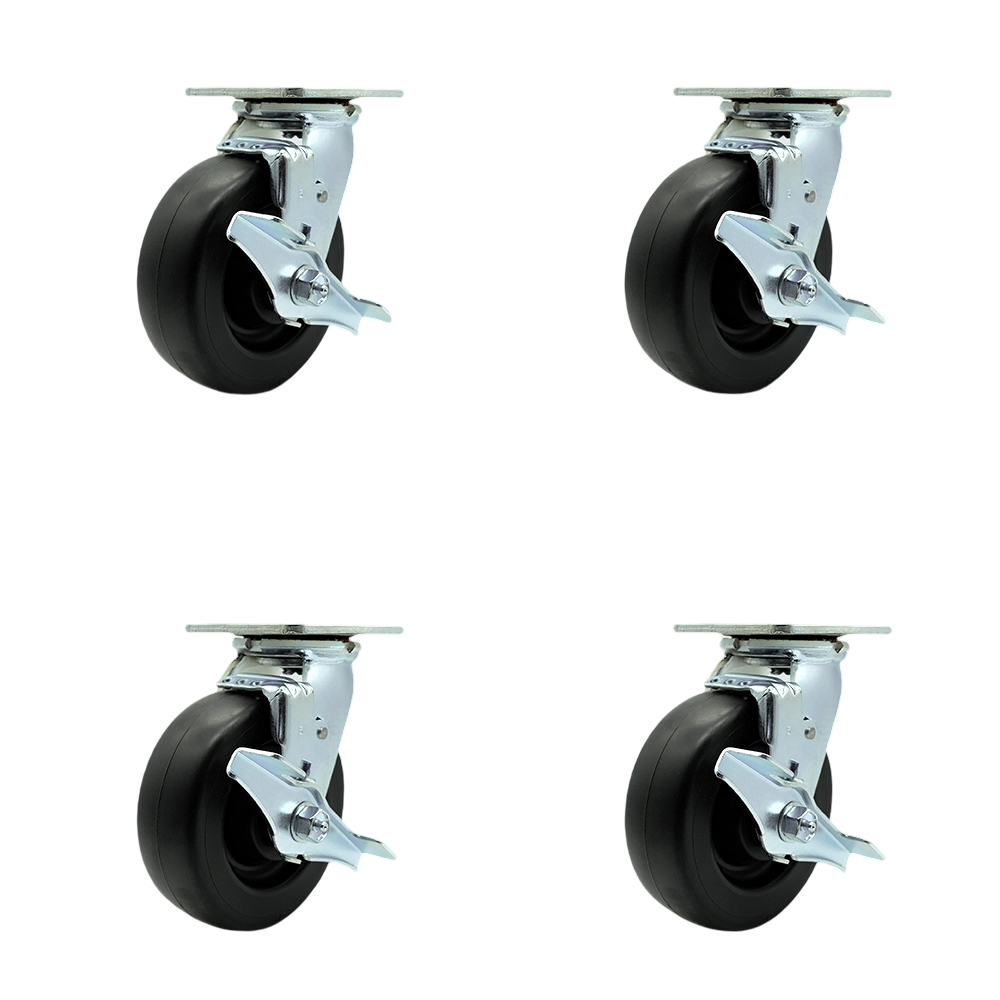 Heavy Duty Swivel Caster Set of 4 with 6 Inch Polyolefin Wheels and Ball Bearings - Includes 2 Swivel with Brakes and Bolt on Swivel Locks and 2 Swivel with Brakes - Service Caster Brand — photo 1