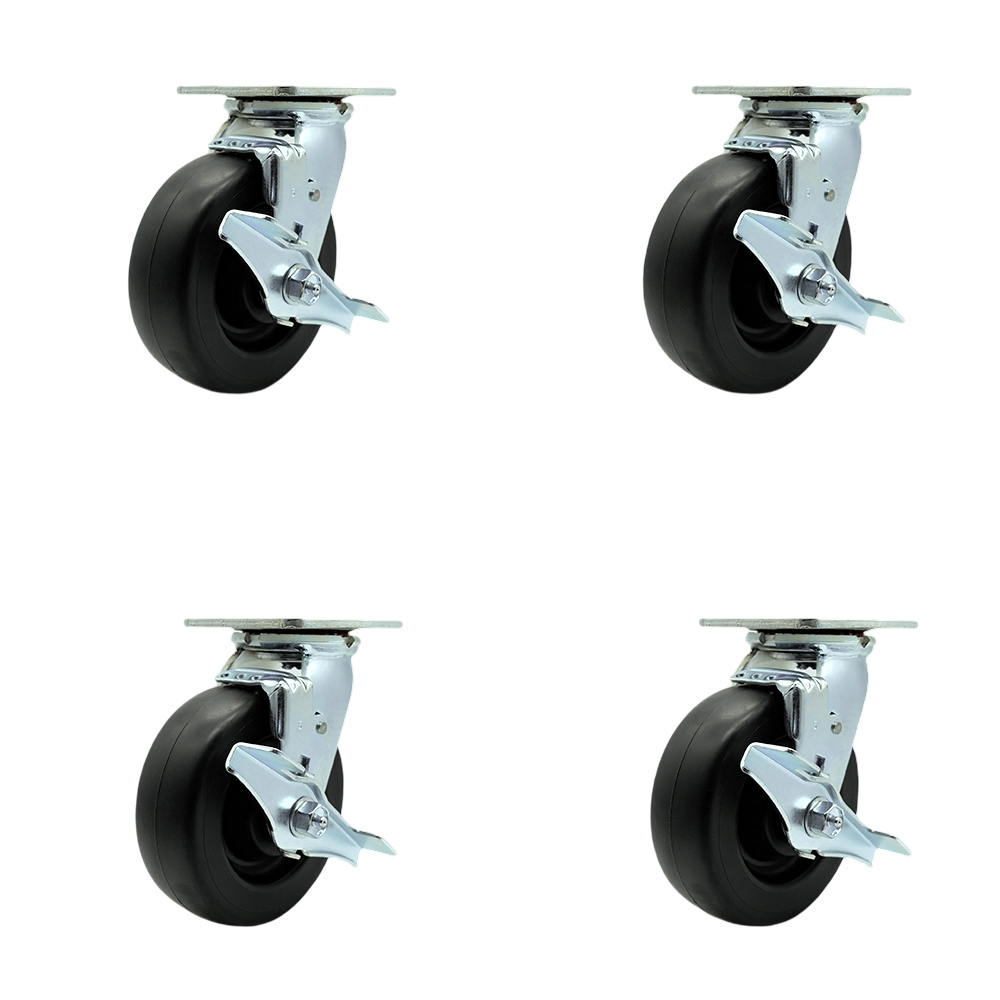 Heavy Duty Swivel Caster Set of 4 with 6 Inch Polyolefin Wheels and Ball Bearings - Includes 4 Swivel with Top Lock Brakes and Bolt on Swivel Locks - 2,800 lbs. Total Capacity - Service Caster Brand — photo 1