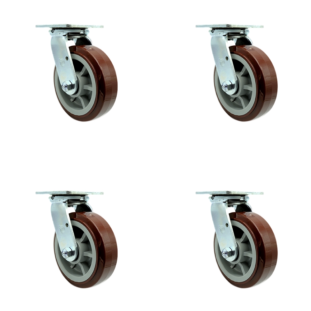 Polyurethane Swivel Top Plate Casters Set of 4 Heavy Duty with 6 Inch Wheels - Includes 4 Swivel – 3,600 lbs. Total Capacity - Service Caster Brand — photo 1