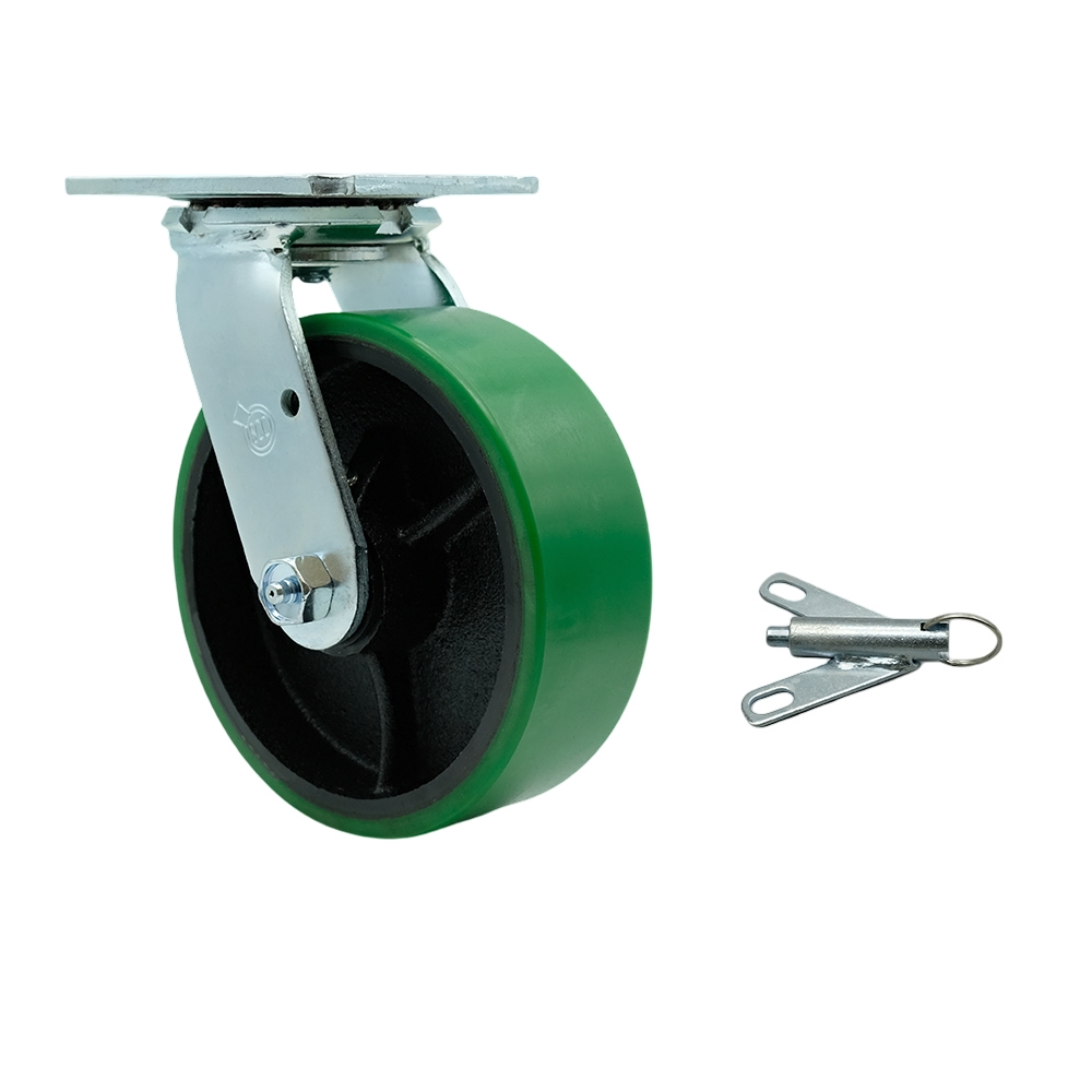 Polyurethane on Cast Iron Swivel Top Plate Heavy Duty Caster with 6 Inch Green Wheel and Bolt on Swivel Lock – 1,200 lbs. Capacity/Caster - Service Caster Brand — photo 1