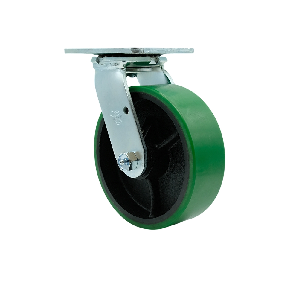 Heavy Duty Swivel Top Plate Caster with 6 Inch Green Polyurethane on Cast Iron Wheel and Ball Bearings - 1,200 lbs. Capacity/Caster - Service Caster Brand — photo 1