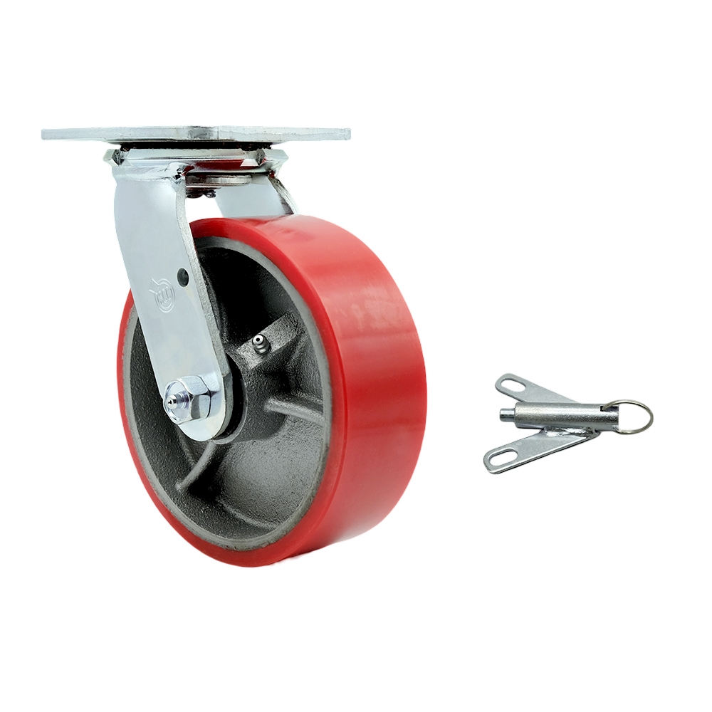 Polyurethane on Cast Iron Swivel Top Plate Heavy Duty Caster with 6 Inch Red Wheel and Bolt on Swivel Lock – 1,200 lbs. Capacity/Caster - Service Caster Brand — photo 1