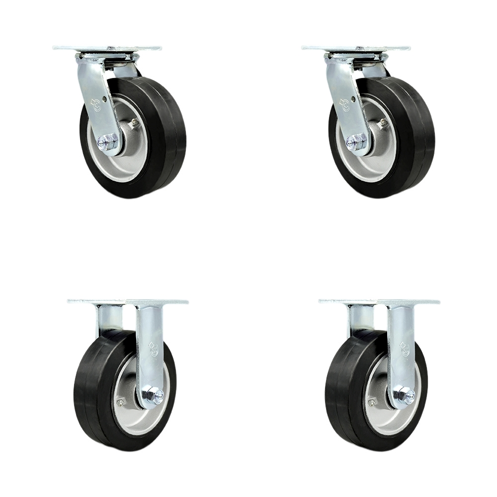 Rubber on Aluminum Swivel Top Plate Casters Set of 4 Heavy Duty with 6 Inch Wheels - Includes 2 Swivel and 2 Rigid – 2,200 lbs. Total Capacity - Service Caster Brand — photo 1