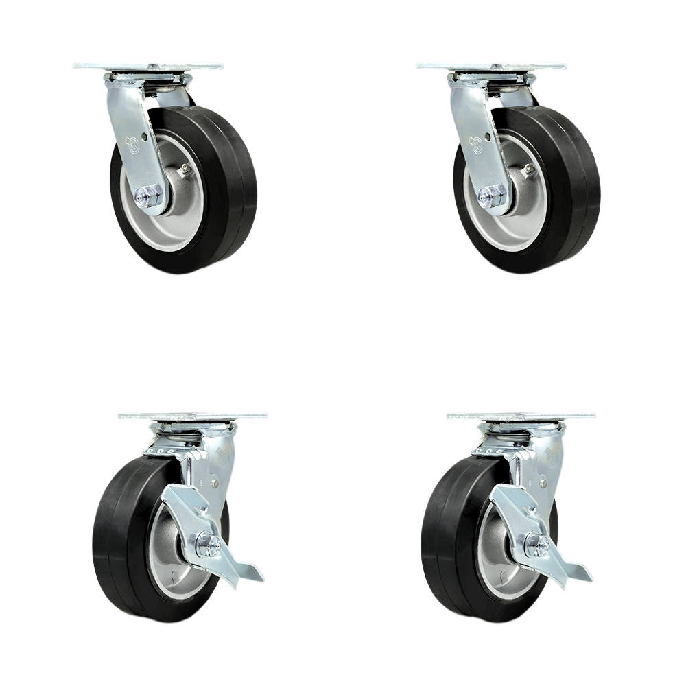 Stainless Steel Heavy Duty Swivel Caster Set of 4 with 6 Inch Rubber on Aluminum Wheels and Ball Bearings - Includes 2 Swivel with Brakes and 2 Swivel - Service Caster Brand — photo 1