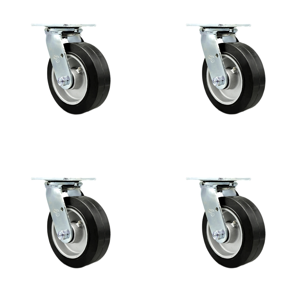 Stainless Steel Heavy Duty Swivel Caster Set of 4 with 6 Inch Rubber on Aluminum Wheels and Delrin Bearings - Includes 4 Swivel - 2,200 lbs. Total Capacity - Service Caster Brand — photo 1