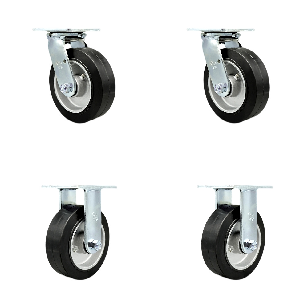 Stainless Steel Heavy Duty Swivel Caster Set of 4 with 6 Inch Rubber on Aluminum Wheels and Ball Bearings - Includes 2 Swivel with Bolt on Swivel Locks and 2 Rigid - Service Caster Brand — photo 1