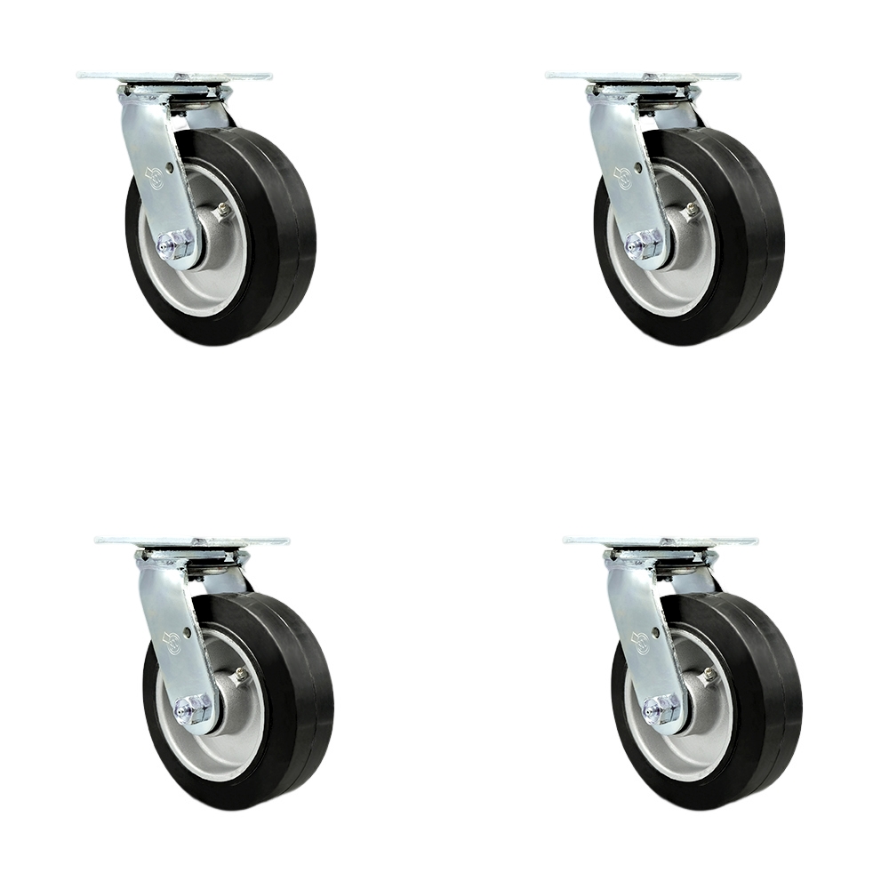 Stainless Steel Heavy Duty Swivel Caster Set of 4 with 6 Inch Rubber on Aluminum Wheels and Delrin Bearings - Includes 4 Swivel with Bolt on Swivel Locks - Service Caster Brand — photo 1