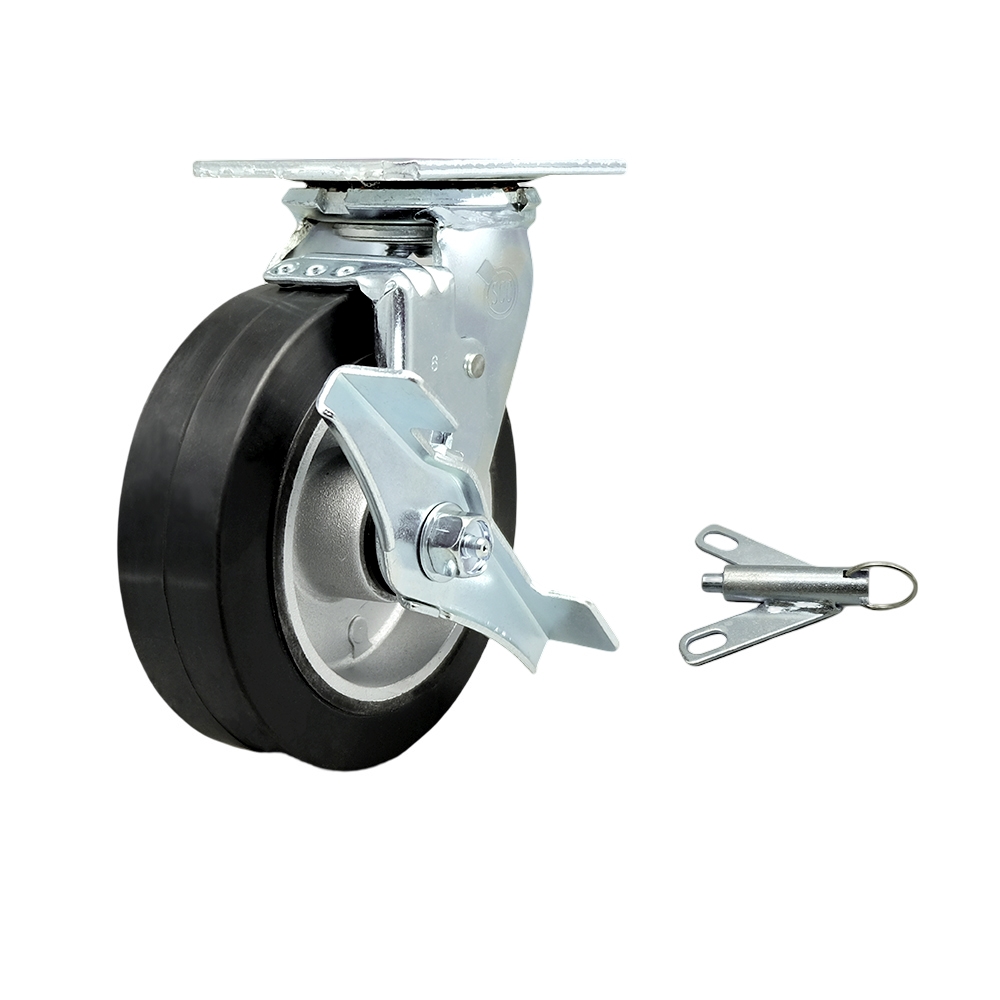 Stainless Steel Rubber on Aluminum Swivel Top Plate Heavy Duty Caster with 6 Inch Wheel and Top Lock Brake and Bolt on Swivel Lock – 550 lbs. Capacity/Caster - Service Caster Brand — photo 1