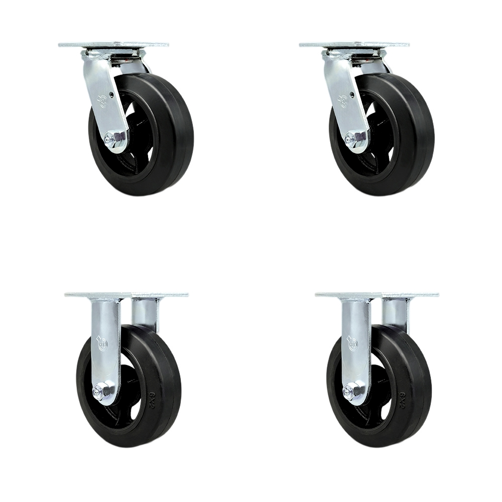 Heavy Duty Swivel Caster Set of 4 with 6 Inch Rubber on Metal Wheels and Ball Bearings - Includes 2 Swivel and 2 Rigid - 1,800 lbs. Total Capacity - Service Caster Brand — photo 1