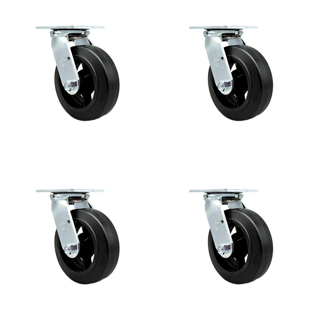 Heavy Duty Swivel Caster Set of 4 with 6 Inch Rubber on Metal Wheels and Ball Bearings - Includes 4 Swivel - 1,800 lbs. Total Capacity - Service Caster Brand — photo 1