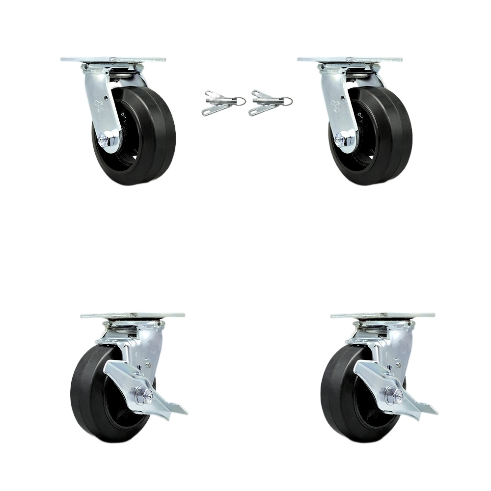 Heavy Duty Swivel Caster Set of 4 with 6 Inch Rubber on Metal Wheels and Ball Bearings - Includes 2 Swivel with Bolt on Swivel Locks and 2 Swivel with Brakes - Service Caster Brand — photo 1