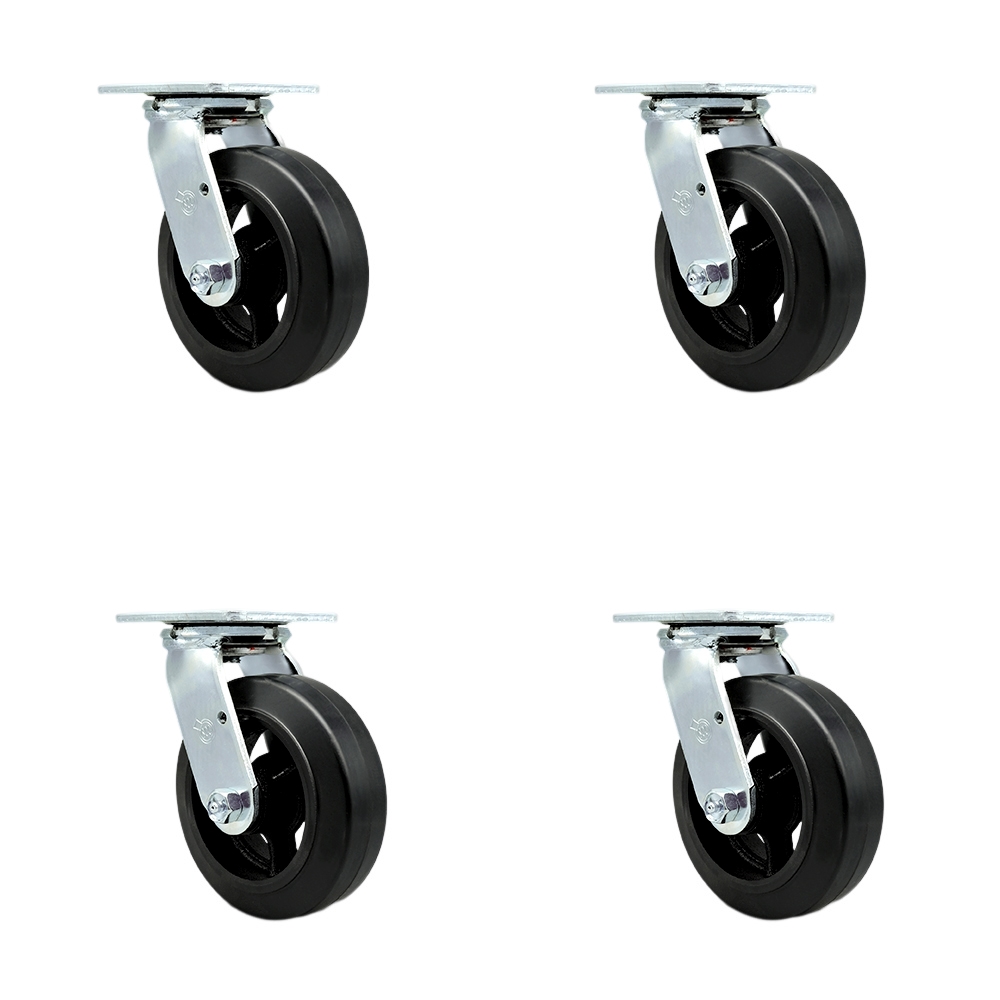 Rubber on Metal Swivel Top Plate Casters Set of 4 Heavy Duty with 6 Inch Wheels - Includes 4 Swivel with Bolt on Swivel Locks – 1,800 lbs. Total Capacity - Service Caster Brand — photo 1