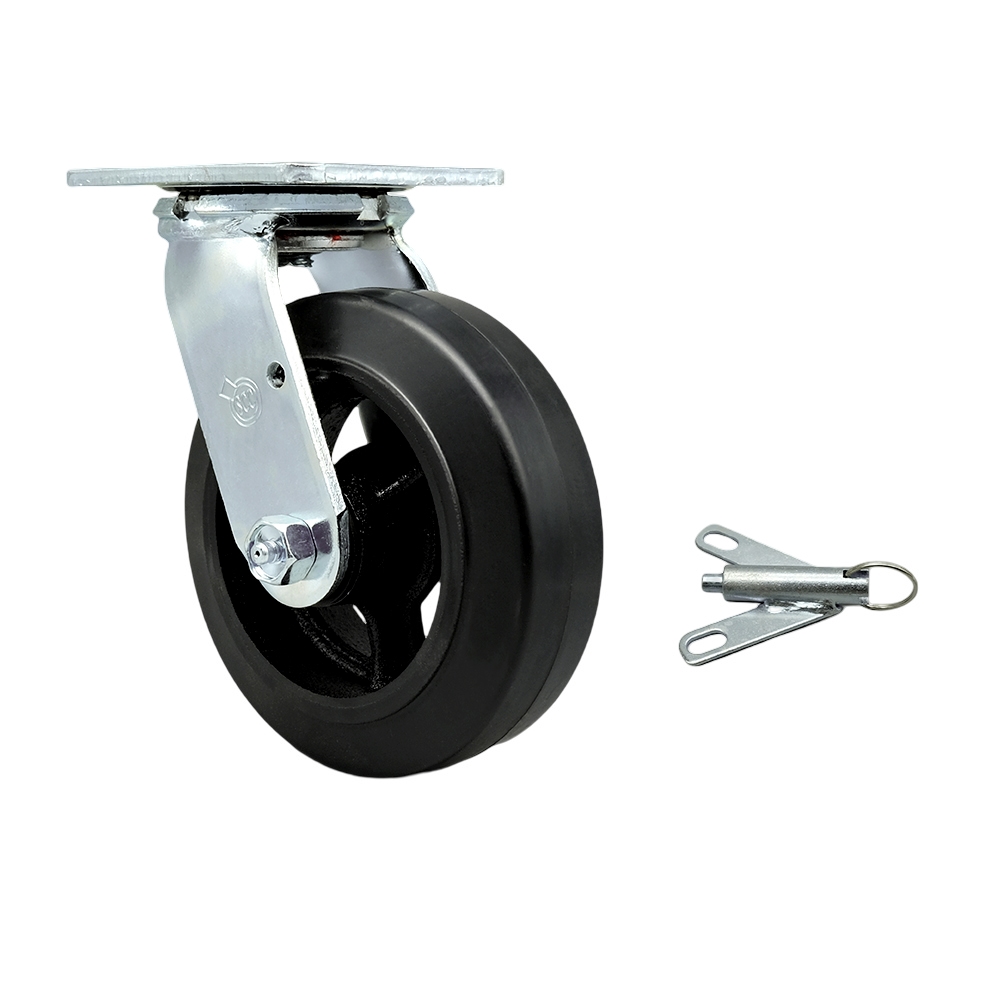 Rubber on Metal Swivel Top Plate Heavy Duty Caster with 6 Inch Wheel and Bolt on Swivel Lock – 450 lbs. Capacity/Caster - Service Caster Brand — photo 1
