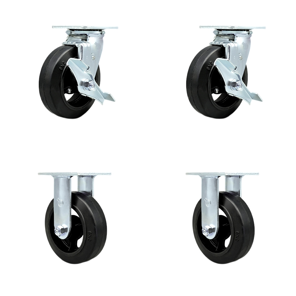 Rubber on Metal Swivel Top Plate Casters Set of 4 Heavy Duty with 6 Inch Wheels - Includes 2 Swivel with Brakes and 2 Rigid – 1,800 lbs. Total Capacity - Service Caster Brand — photo 1