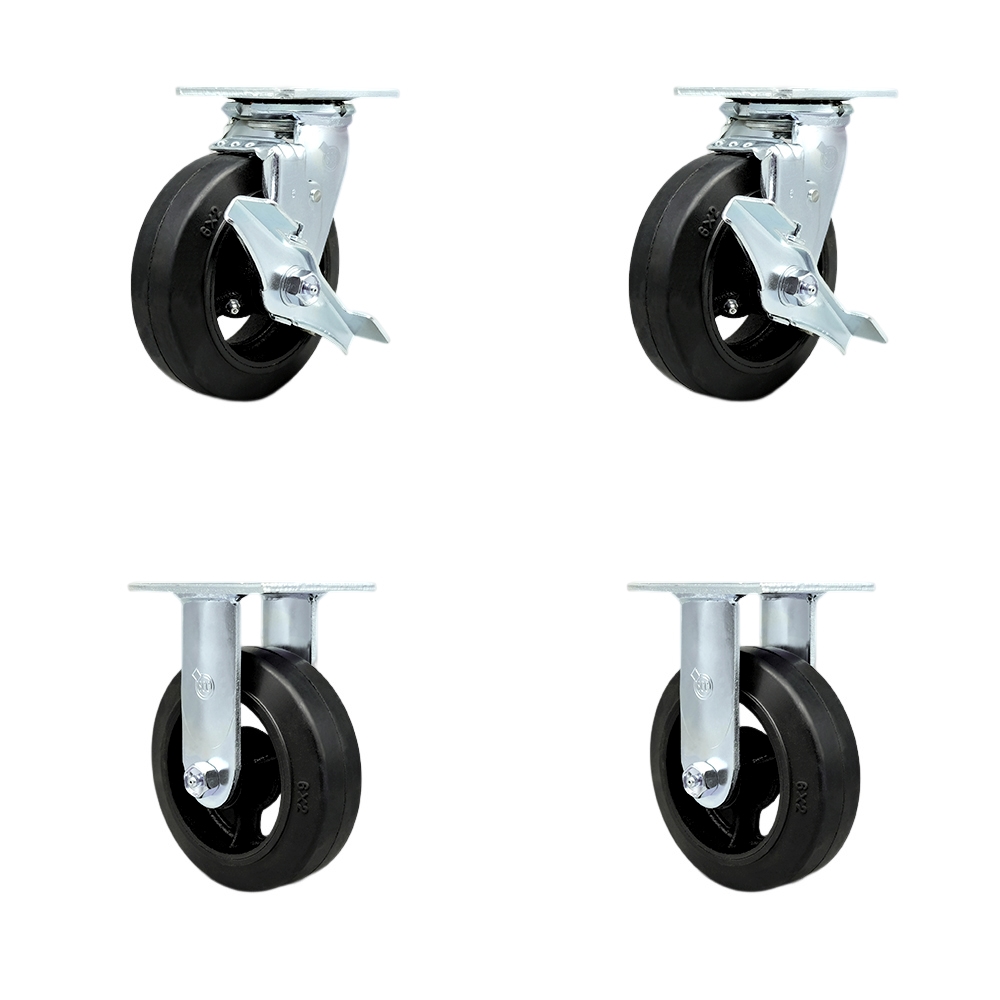 Heavy Duty Swivel Caster Set of 4 with 6 Inch Rubber on Metal Wheels and Ball Bearings - Includes 2 Swivel with Brakes and 2 Rigid - 1,800 lbs. Total Capacity - Service Caster Brand — photo 1