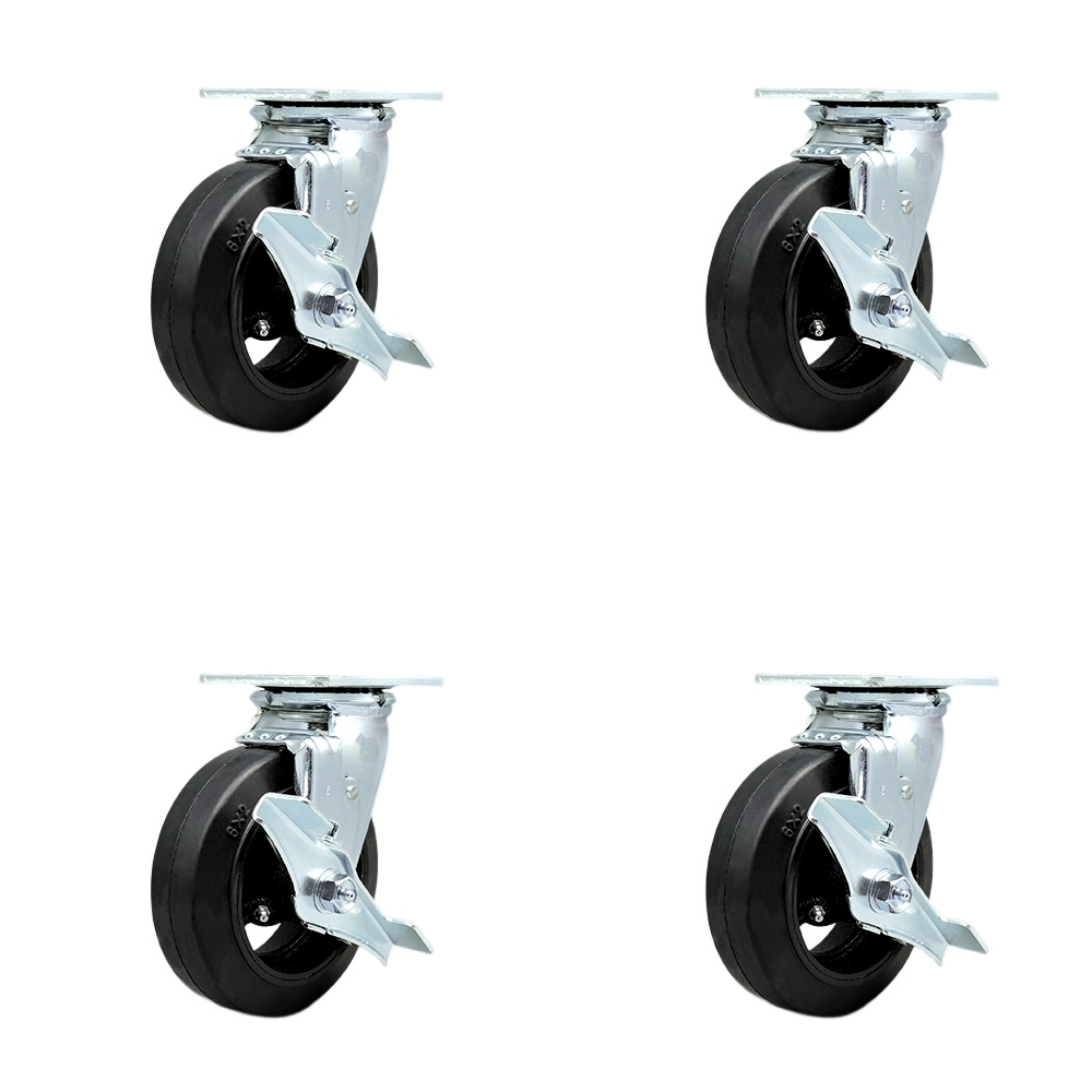 Rubber on Metal Swivel Top Plate Casters Set of 4 Heavy Duty with 6 Inch Wheels - Includes 4 Swivel with Top Lock Brakes – 1,800 lbs. Total Capacity - Service Caster Brand — photo 1