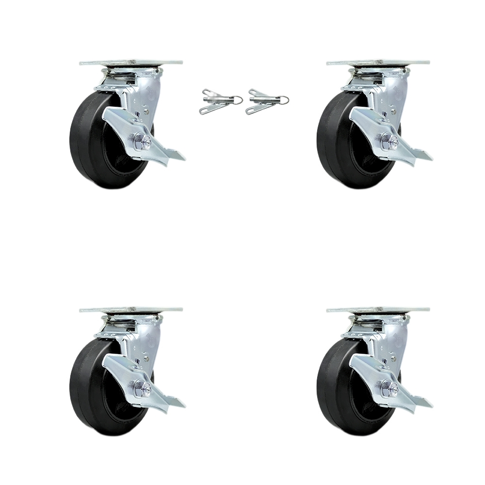 Rubber on Metal Swivel Top Plate Casters Set of 4 Heavy Duty with 6 Inch Wheels - Includes 2 Swivel with Brakes and Bolt on Swivel Locks and 2 Swivel with Brakes - Service Caster Brand — photo 1