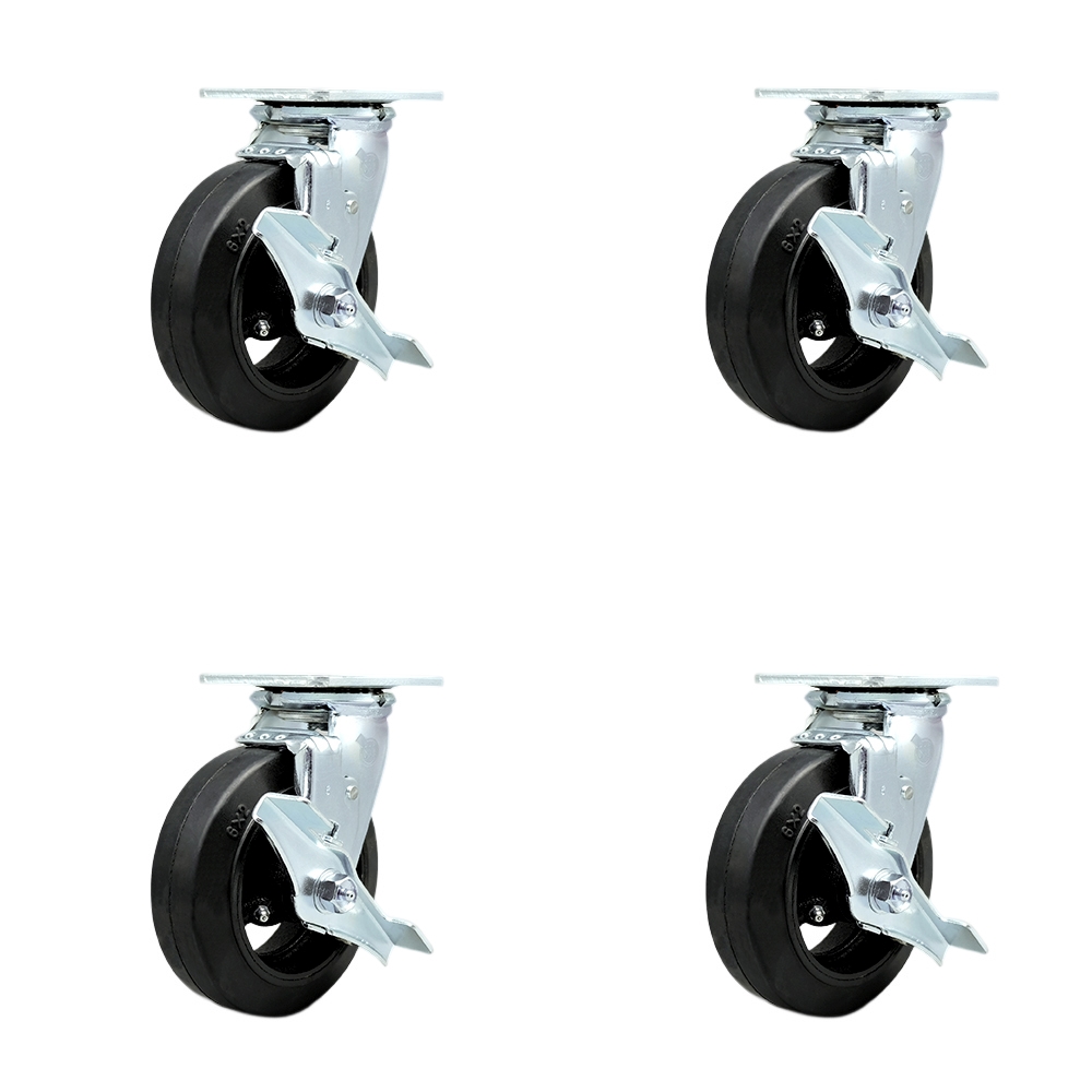 Heavy Duty Swivel Caster Set of 4 with 6 Inch Rubber on Metal Wheels and Ball Bearings - Includes 4 Swivel with Top Lock Brakes and Bolt on Swivel Locks - Service Caster Brand — photo 1
