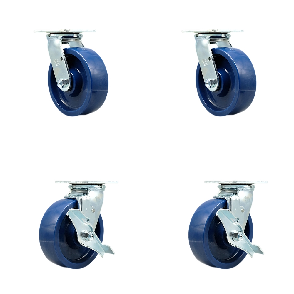 Tool Box Caster Wheel Set - 6 Inch Non-Marking, Easy Rolling Solid Polyurethane Wheels - Industrial Grade - 2 Swivel with Top Lock Brakes - Service Caster Brand — photo 1