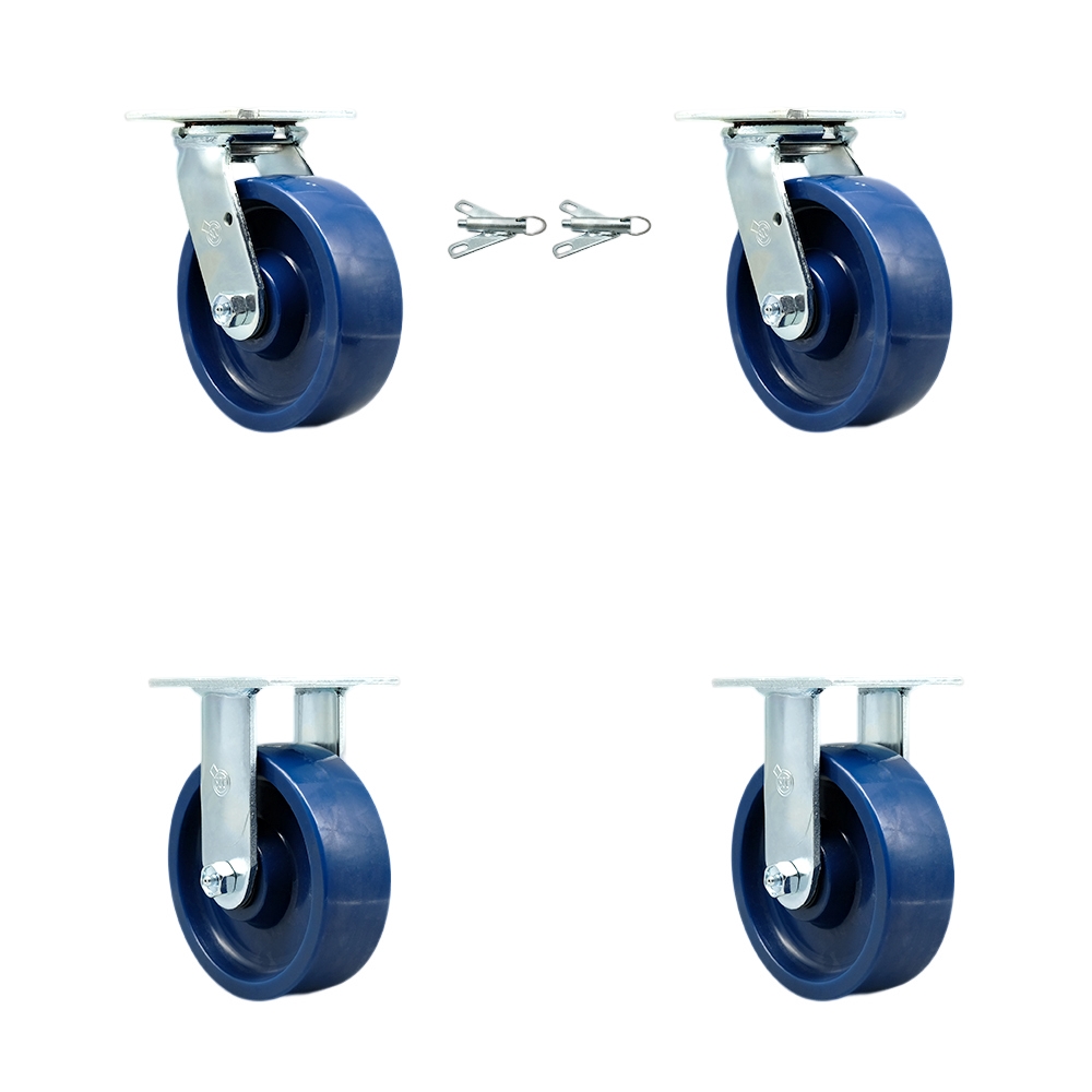 Solid Polyurethane Swivel Top Plate Casters Set of 4 Heavy Duty with 6 Inch Wheels - Includes 2 Swivel with Bolt on Swivel Locks and 2 Rigid – 4,800 lbs. Total Capacity - Service Caster Brand — photo 1