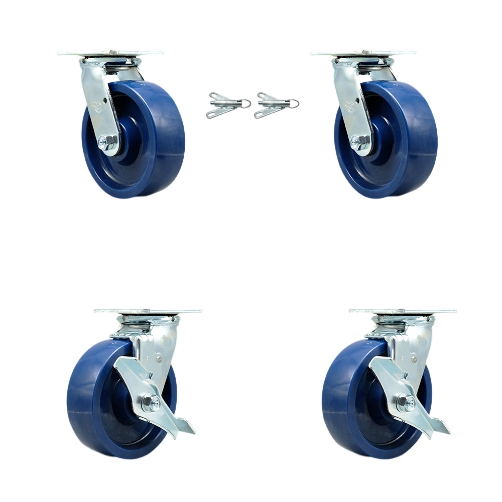 Solid Polyurethane Swivel Top Plate Casters Set of 4 Heavy Duty with 6 Inch Wheels-Includes 2 Swivel with Bolt on Swivel Locks and 2 Swivel with Brakes-4,800 lbs. Total Capacity - Service Caster Brand — photo 1