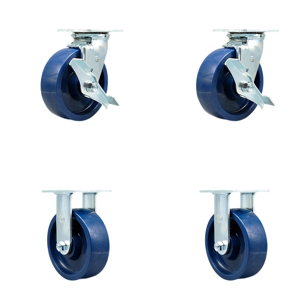 Tool Box Caster Wheel Set - 6 Inch Non-Marking, Easy Rolling Solid Polyurethane Wheels - Industrial Grade - 2 Swivel with Top Lock Brakes - Service Caster Brand — photo 1