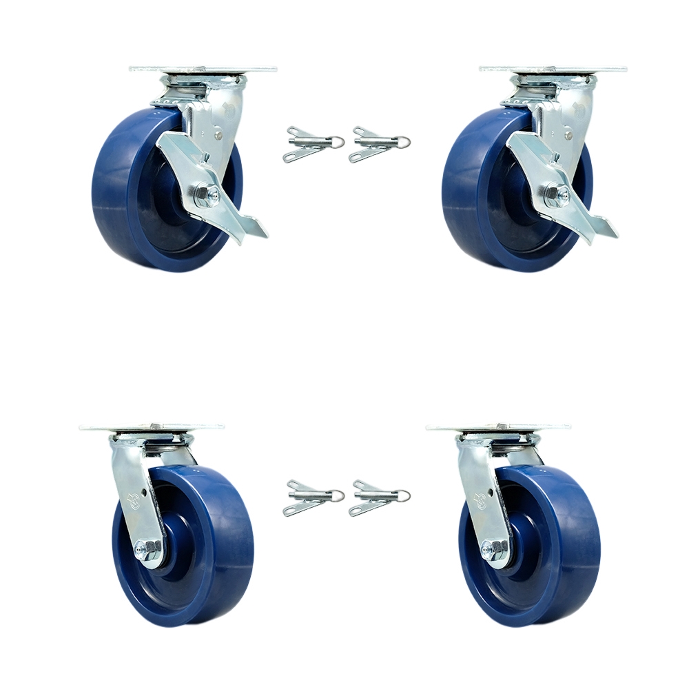 Solid Polyurethane Swivel Top Plate Casters Set 4 Heavy Duty with 6 Inch Wheels - Includes 2 Swivel with Brakes and Bolt on Swivel Locks and 2 Swivel with Bolt on Swivel Locks - Service Caster Brand — photo 1