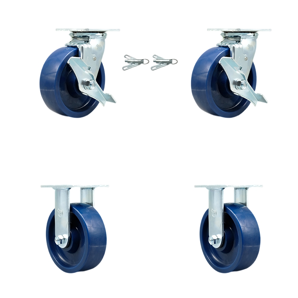 Heavy Duty Swivel Caster Set of 4 with 6 Inch Solid Poly Wheels and Ball Bearings -Includes 2 Swivel with Brakes and Bolt on Swivel Locks and 2 Rigid - 4,800 lbs. Total Capacity - Service Caster Brand — photo 1