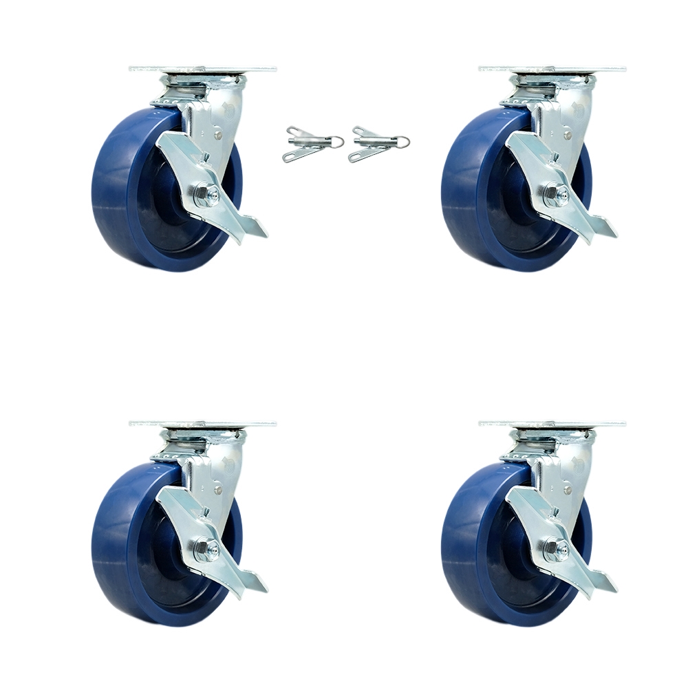 Solid Polyurethane Swivel Top Plate Casters Set of 4 Heavy Duty with 6 Inch Wheels - Includes 2 Swivel with Brakes and Bolt on Swivel Locks and 2 Swivel with Brakes - Service Caster Brand — photo 1