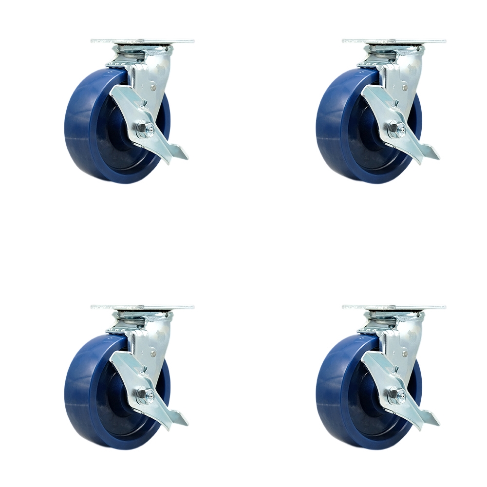 Solid Polyurethane Swivel Top Plate Casters Set of 4 Heavy Duty with 6 Inch Wheels - Includes 4 Swivel with Top Lock Brakes and Bolt on Swivel Locks – 4,800 lbs. Total Capacity - Service Caster Brand — photo 1