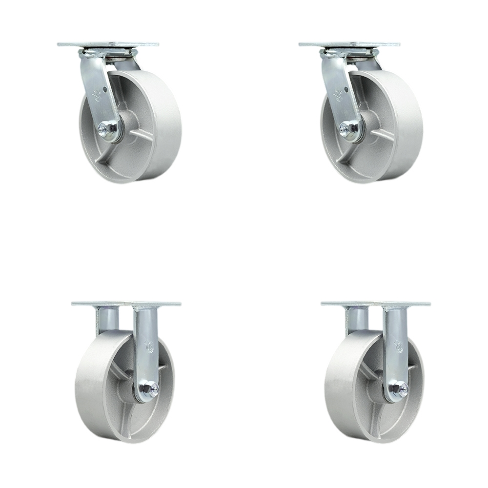 Heavy Duty Swivel Caster Set of 4 with 6 Inch Semi Steel Cast Iron Wheels and Ball Bearings - Includes 2 Swivel and 2 Rigid - 4,800 lbs. Total Capacity - Service Caster Brand — photo 1