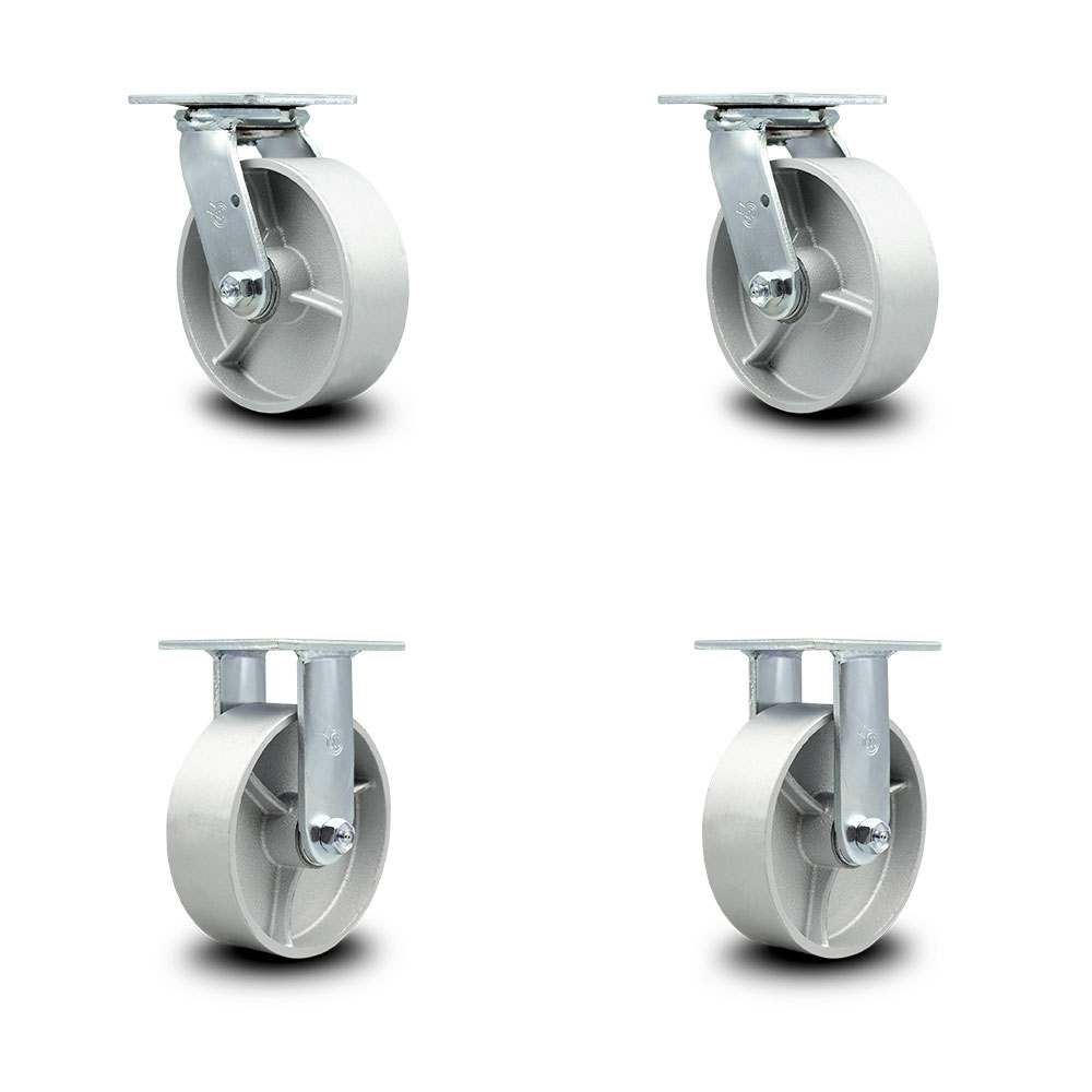 Service Caster Brand Replacement Set for Uline Casters H-2112 - Top Plate Caster with 6 Inch Semi Steel Cast Iron Wheels - Includes 2 Swivel and 2 Rigid - Fits Steel Dumping Hoppers