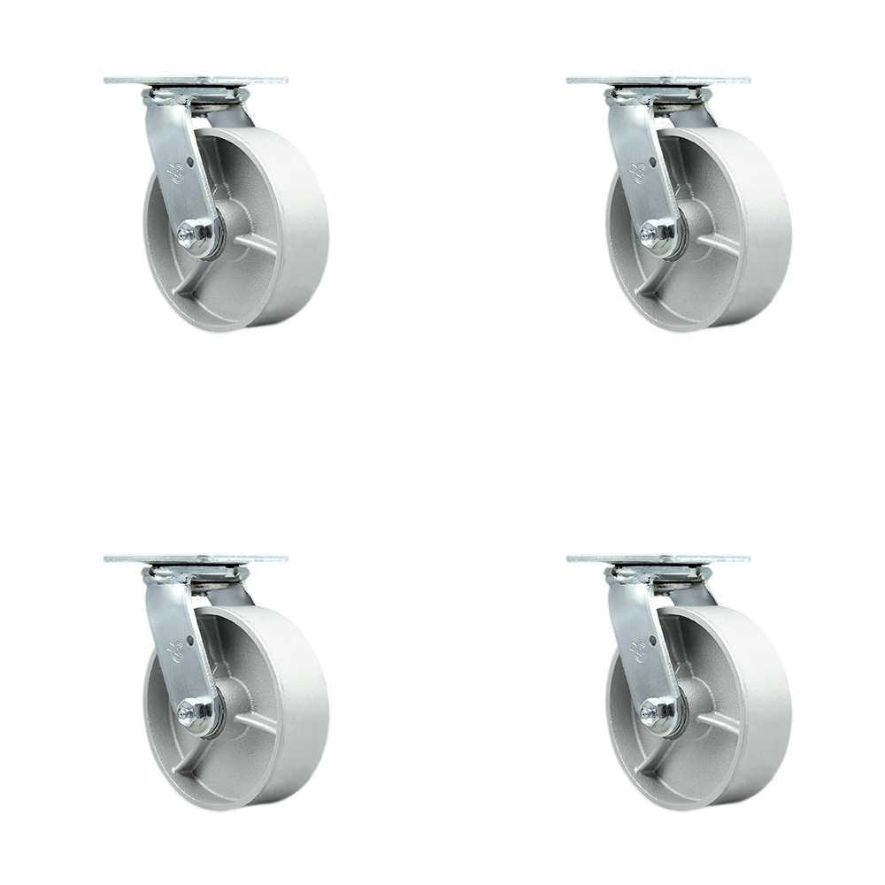 Heavy Duty Swivel Caster Set of 4 with 6 Inch Semi Steel Cast Iron Wheels and Bronze Bearings - Includes 4 Swivel - 4,800 lbs. Total Capacity - Service Caster Brand — photo 1