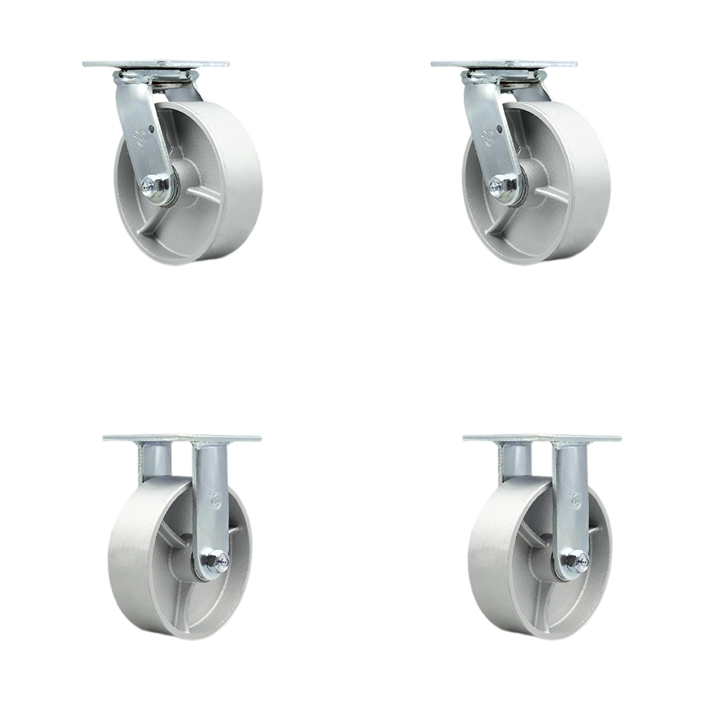 Heavy Duty Swivel Caster Set of 4 with 6 Inch Semi Steel Cast Iron Wheels and Ball Bearings - Includes 2 Swivel with Bolt on Swivel Locks and 2 Rigid - 4,800 lbs. Total Capacity - Service Caster Brand — photo 1