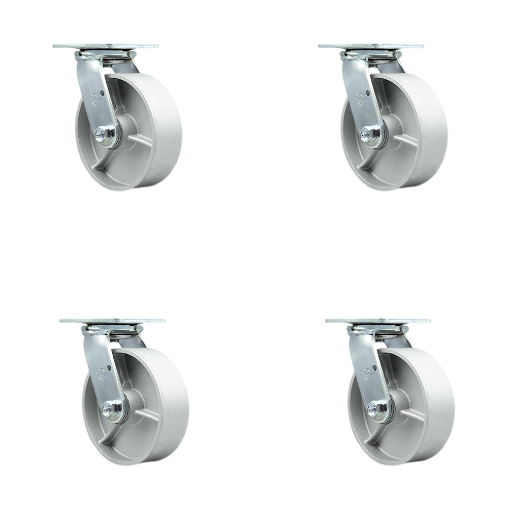 Heavy Duty Swivel Caster Set of 4 with 6 Inch Semi Steel Cast Iron Wheels and Bronze Bearings - Includes 4 Swivel with Bolt on Swivel Locks - 4,800lbs. Total Capacity - Service Caster Brand — photo 1
