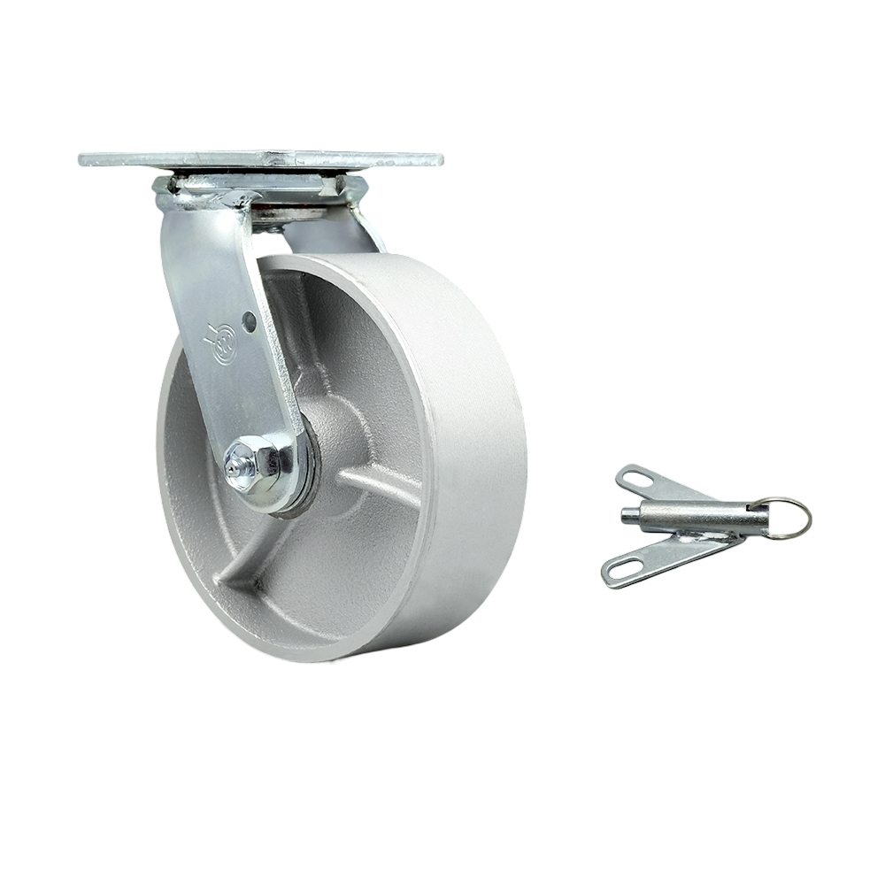 Heavy Duty Swivel Top Plate Caster with Bolt on Swivel Lock and 6 Inch Semi Steel Cast Iron Wheel with Ball Bearings - 1,200 lbs. Capacity/Caster - Service Caster Brand — photo 1