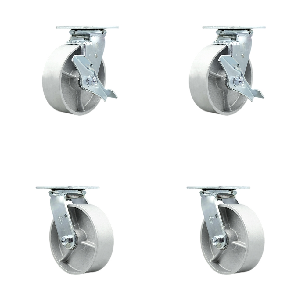 Heavy Duty Swivel Caster Set of 4 with 6 Inch Semi Steel Wheels and Ball Bearings - Includes 2 Swivel with Brakes and Bolt on Swivel Locks and 2 Swivel with Bolt on Swivel Locks - Service Caster Brand — photo 1