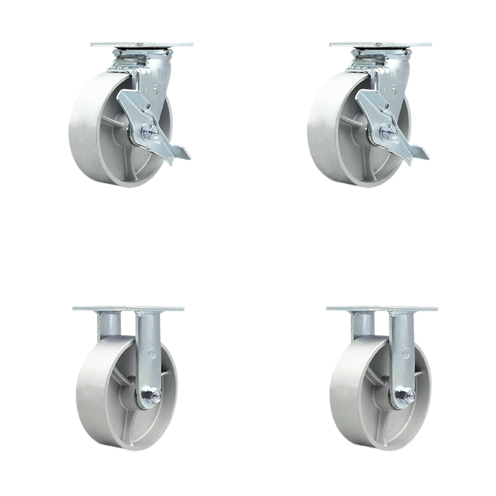 Heavy Duty Swivel Caster Set of 4 with 6 Inch Semi Steel Cast Iron Wheels and Ball Bearings - Includes 2 Swivel with Brakes and Bolt on Swivel Locks and 2 Rigid - Service Caster Brand — photo 1
