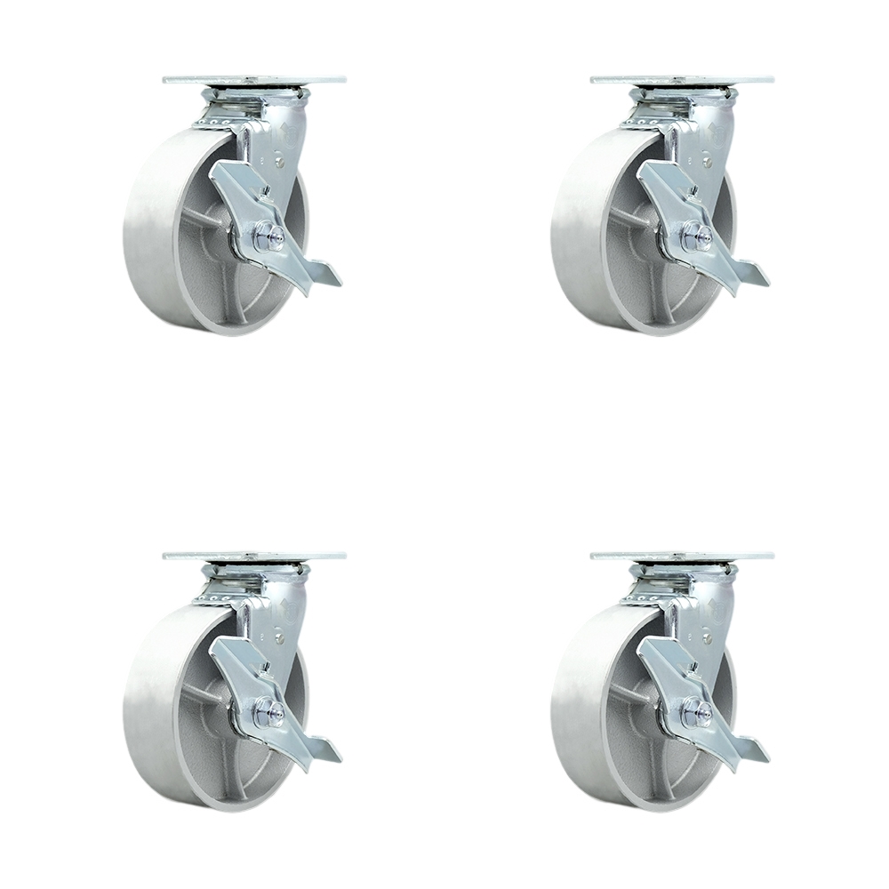 Heavy Duty Swivel Caster Set of 4 with 6 Inch Semi Steel Cast Iron Wheels and Bronze Bearings - Includes 2 Swivel with Brakes and Bolt on Swivel Locks & 2 Swivel with Brakes - Service Caster Brand — photo 1