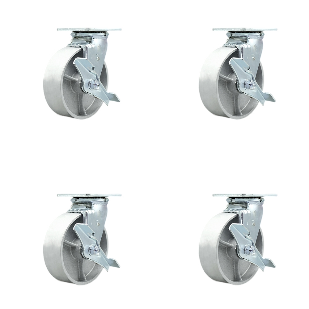 Semi Steel Cast Iron Swivel Top Plate Casters Set of 4 Heavy Duty with 6 Inch Wheels - Includes 4 Swivel with Top Lock Brakes and Bolt on Swivel Locks – 4,800 lbs. Total Capacity- Service Caster Brand — photo 1