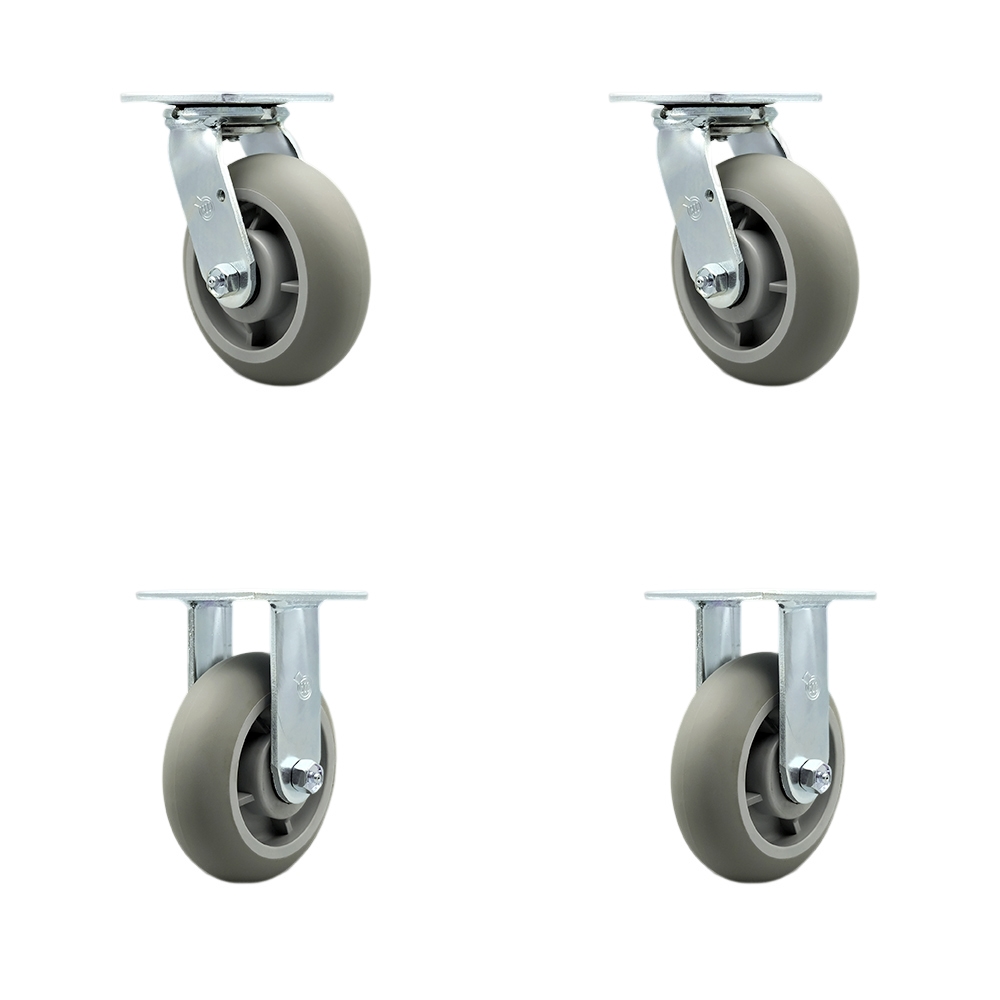 Thermoplastic Rubber Donut Tread Swivel Top Plate Casters Set of 4 Heavy Duty with 6 Inch Wheels - Includes 2 Swivel and 2 Rigid – 2,000 lbs. Total Capacity - Service Caster Brand — photo 1