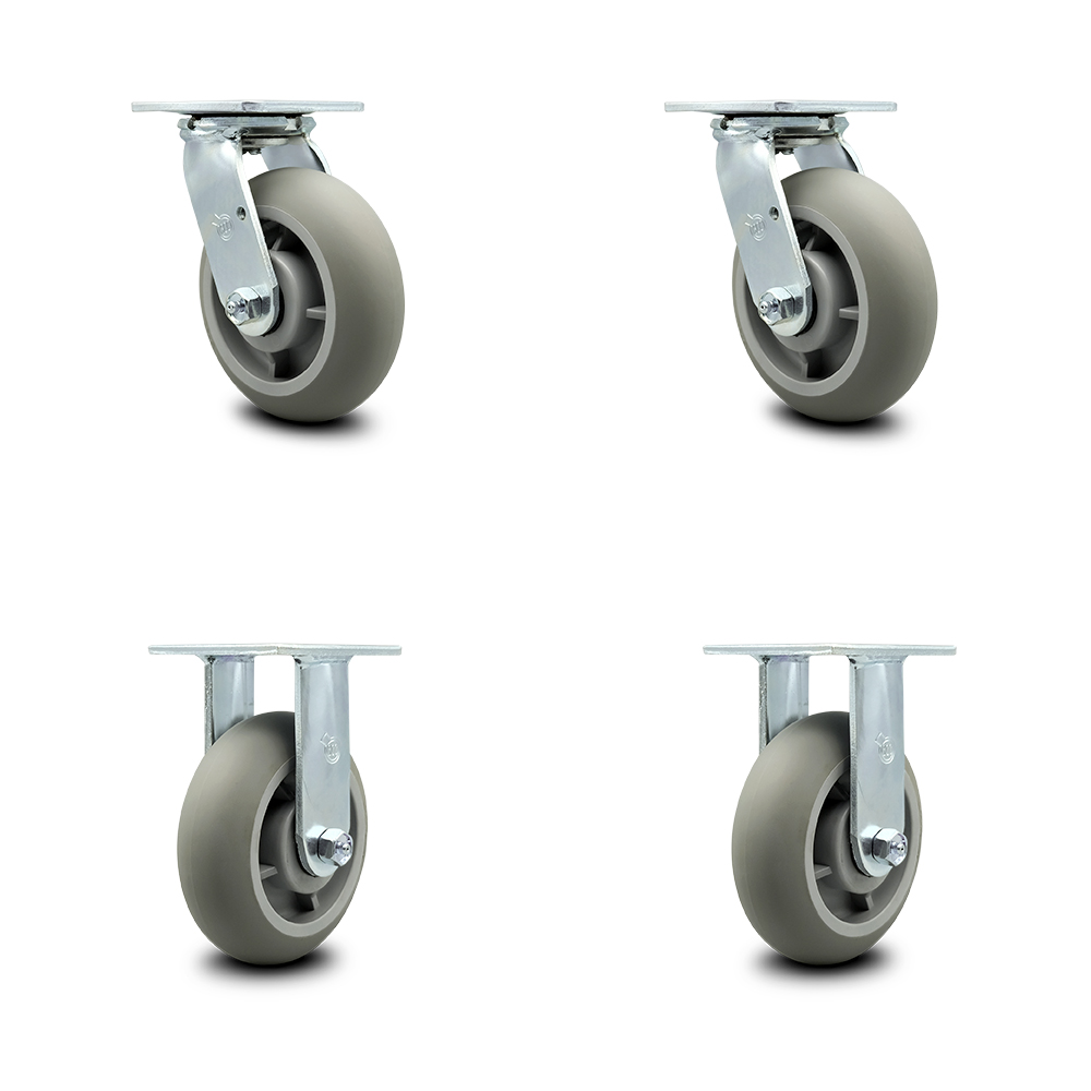 Heavy Duty Swivel Caster Set of 4 with 6 Inch Thermoplastic Rubber Donut Tread Wheels and Ball Bearings - Includes 2 Swivel and 2 Rigid - 2,000 lbs. Total Capacity - Service Caster Brand — photo 1