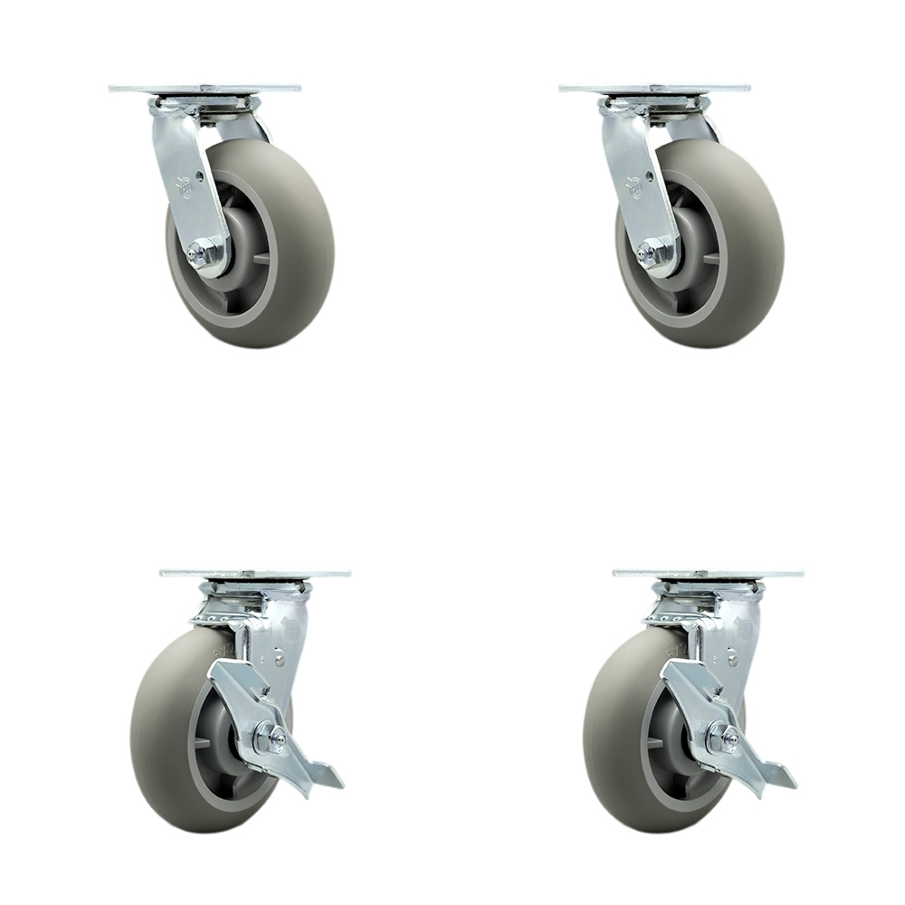 Tool Box Caster Wheel Set - 6 Inch Non-Marking, Easy Rolling Thermoplastic Rubber Donut Tread Wheels - Industrial Grade - 2 Swivel with Top Lock Brakes - Service Caster Brand — photo 1