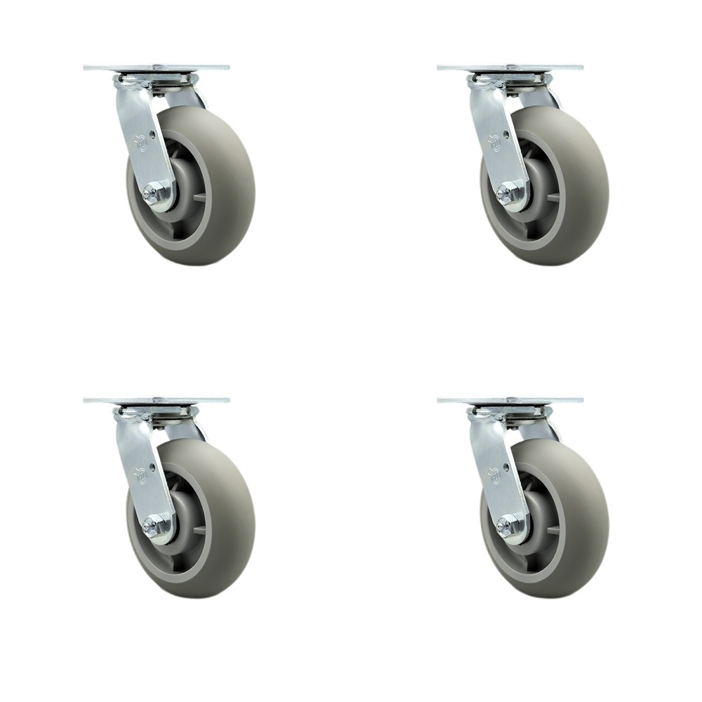 Heavy Duty Swivel Caster Set of 4 with 6 Inch Thermoplastic Rubber Donut Tread Wheels and Ball Bearings - Includes 4 Swivel - 2,000 lbs. Total Capacity - Service Caster Brand — photo 1