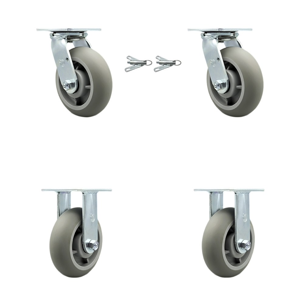 Thermoplastic Rubber Donut Tread Swivel Top Plate Casters Set of 4 Heavy Duty with 6 Inch Wheels- Includes 2 Swivel with Bolt on Swivel Locks and 2 Rigid–2,000 lbs. Total Capacity-Service Caster Brand — photo 1