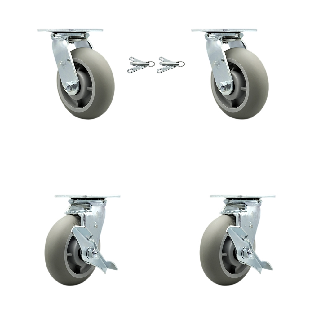 Thermoplastic Rubber Donut Tread Swivel Top Plate Casters Set of 4 Heavy Duty with 6 Inch Wheel-Includes 2 Swivel with Swivel Lock and 2 Swivel with Brake-2,000lbs. Total Capacity-Service Caster Brand — photo 1