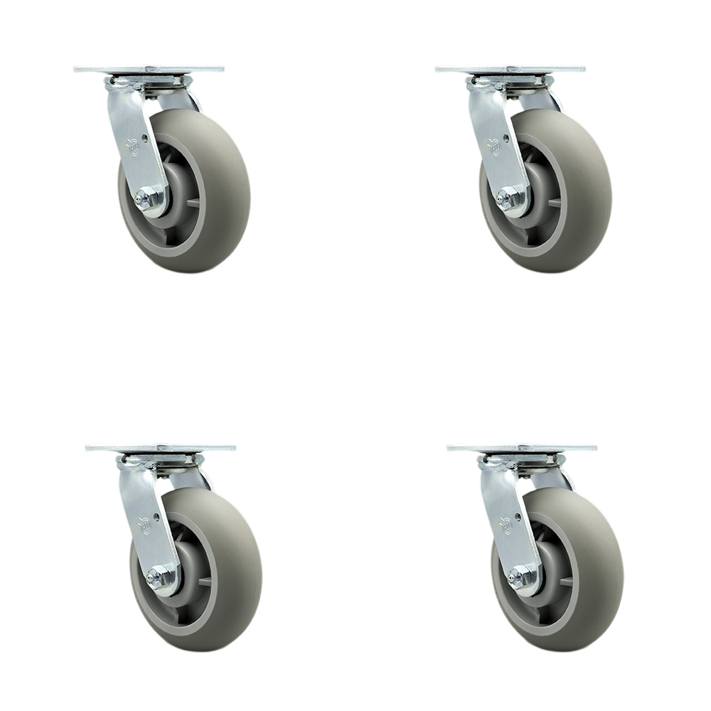 Thermoplastic Rubber Donut Tread Swivel Top Plate Casters Set of 4 Heavy Duty with 6 Inch Wheels - Includes 4 Swivel with Bolt on Swivel Locks – 2,000 lbs. Total Capacity - Service Caster Brand — photo 1