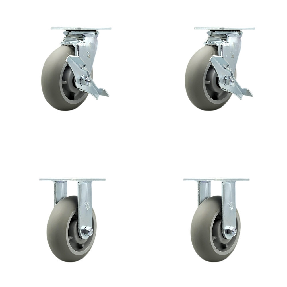 Tool Box Caster Wheel Set - 6 Inch Non-Marking, Zero Maintenance Thermoplastic Rubber Donut Tread Wheels - Industrial Grade - 2 Swivel with Top Lock Brakes - Service Caster Brand — photo 1