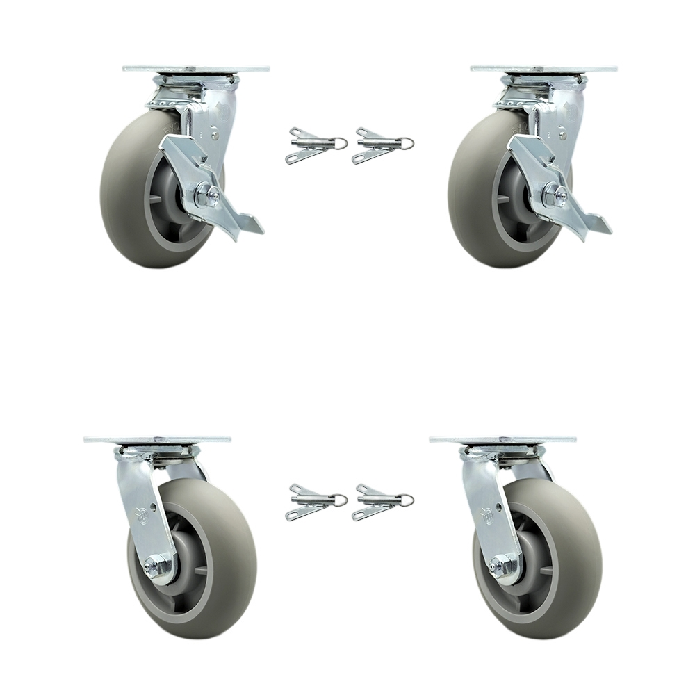 Thermoplastic Rubber Donut Tread Swivel Top Plate Casters Set 4 Heavy Duty with 6 Inch Wheels-Includes 2 Swivel with Brakes and Bolt on Swivel Locks and 2 Swivel with Swivel Locks-Service Caster Brand — photo 1