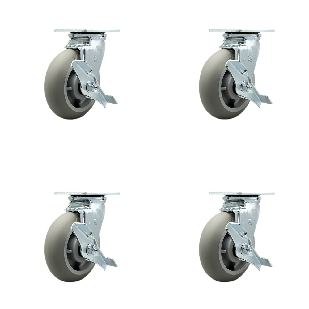 Thermoplastic Rubber Donut Tread Swivel Top Plate Casters Set of 4 Heavy Duty with 6 Inch Wheels - Includes 2 Swivel with Brakes and Bolt on Swivel Locks and 2 Swivel with Brakes- Service Caster Brand — photo 1